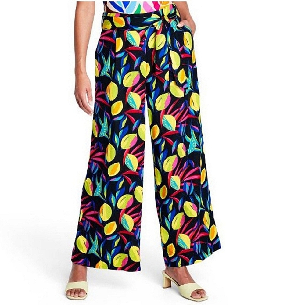 Tabitha Brown x Target Lemon Fruit Print Wide Leg Linen & Rayon Pants Colorful L